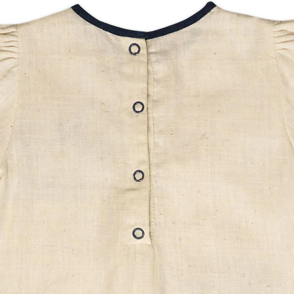 Mhyssa Emma White and Blue Puff Sleeve Frock | Grocsy