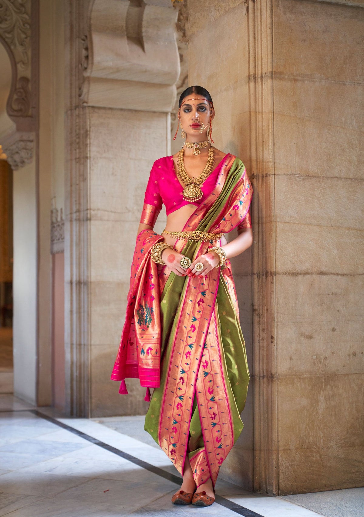 Peridot Green Soft V.P. Silk Magnum Finish, Weaving, Golden Zari Paithani Silk Saree - Rath Kadampalli | Grocsy