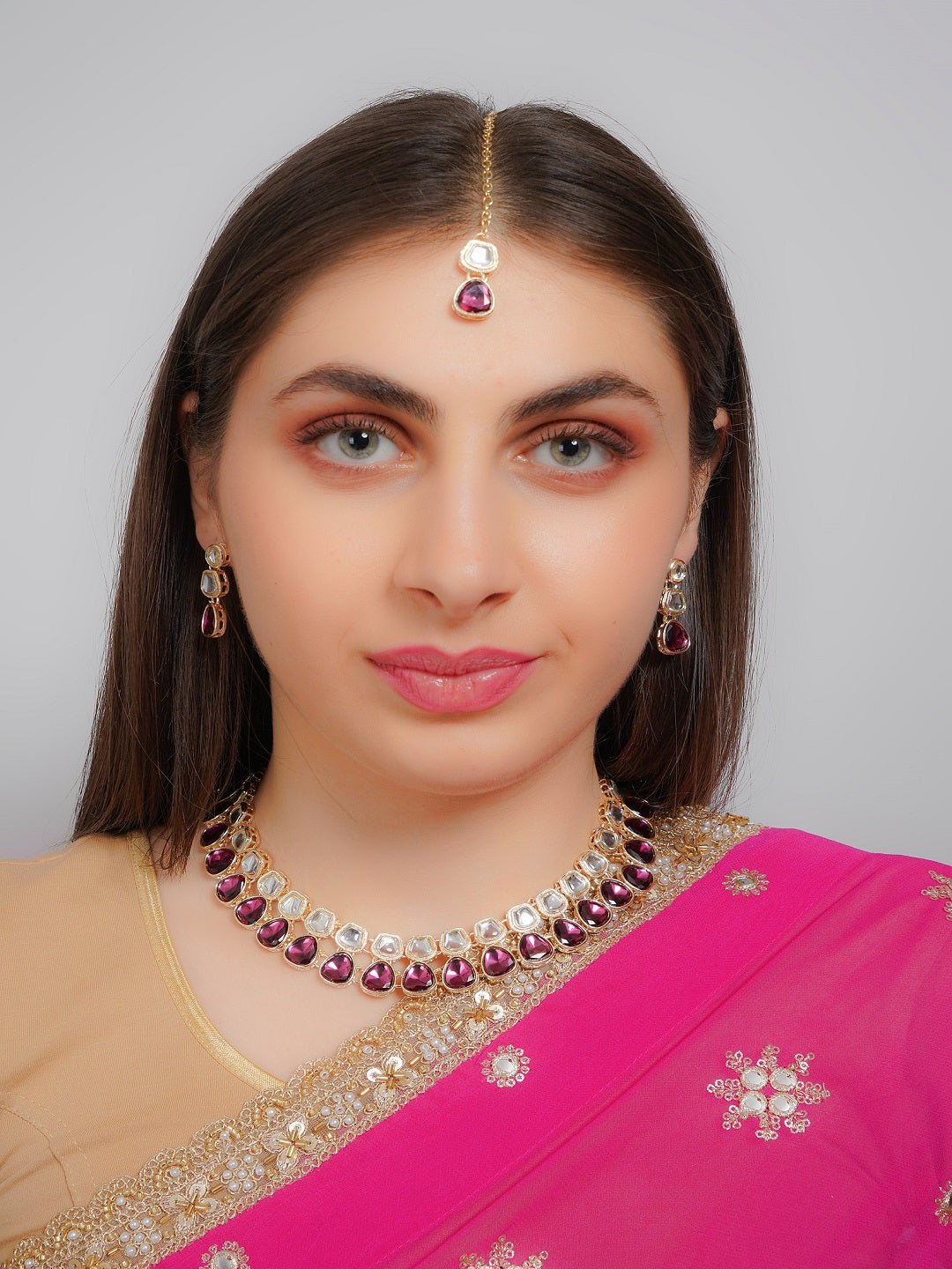 Divisha Alloy Gold-plated Purple Jewellery Set | Grocsy