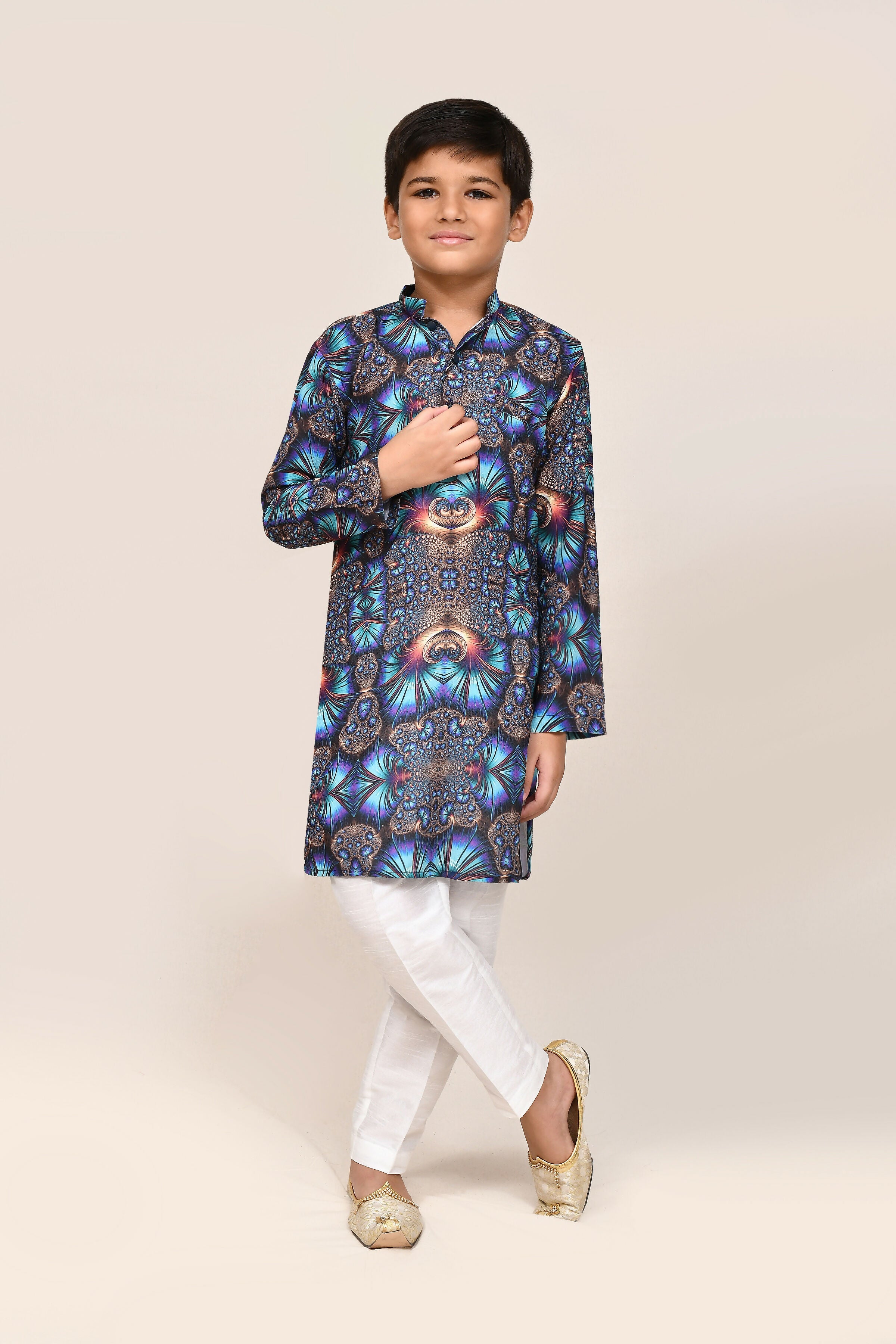 Joban Fashion Cotton Silk Blue Kurta With Straight Fit Pant | Grocsy