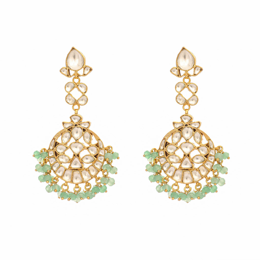 Nuyug 22K Gold Plated Regal Green Kundan Chandbali Earrings | Grocsy