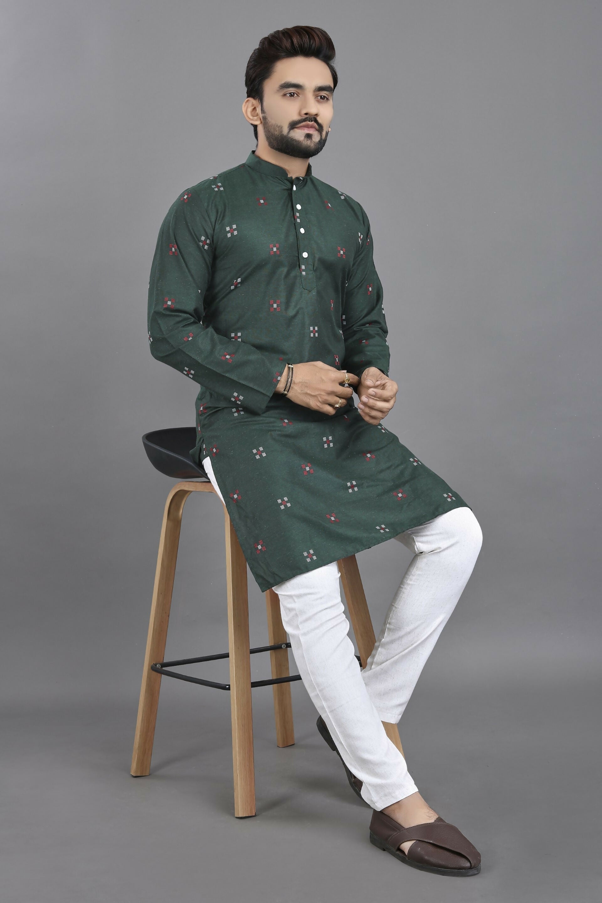 Anaita Green Weaving Linen Cotton Straight Kurta | Grocsy