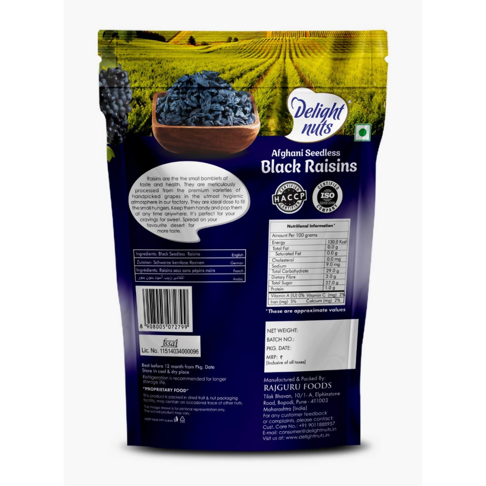 Delight nuts Afghani Seedless Black Raisins | Grocsy