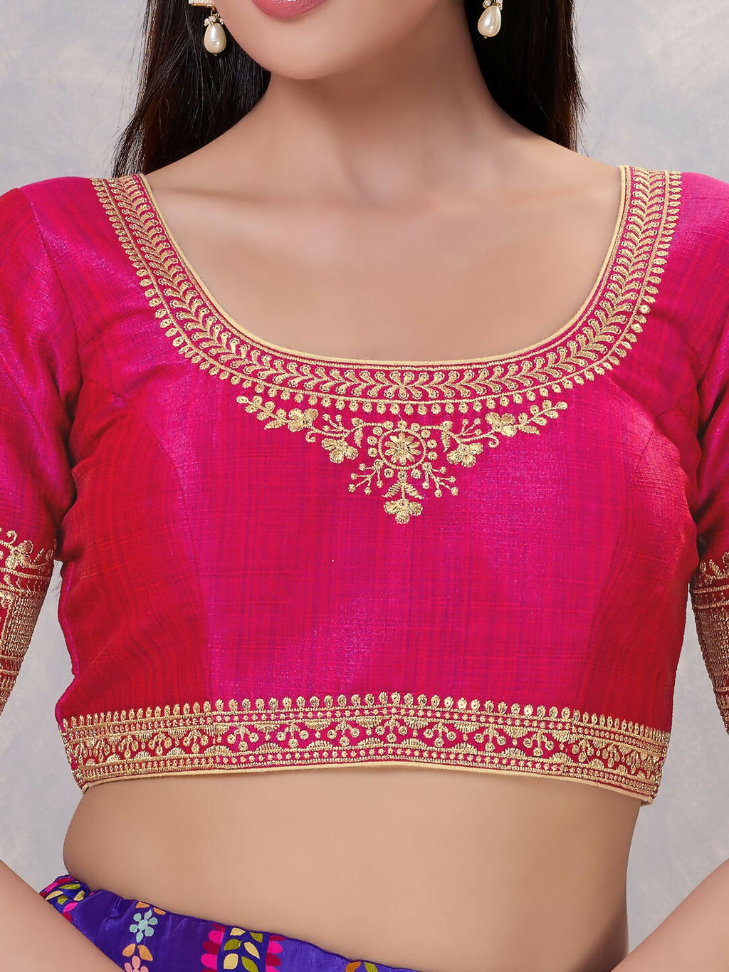 Joban Fashion Women Silk Dark-Pink Stitched Blouse | Grocsy