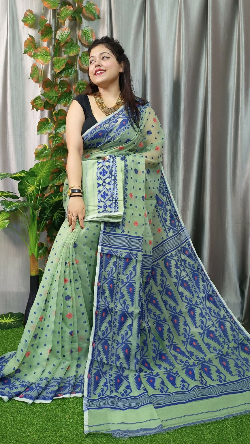 Exclusive Collection Olive Green Beautiful Jamdani Collection Saree | Grocsy