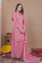 Teeya Creation Baby Pink Color Faux Georgette Wedding Wear Trending Palazzo Set | Grocsy