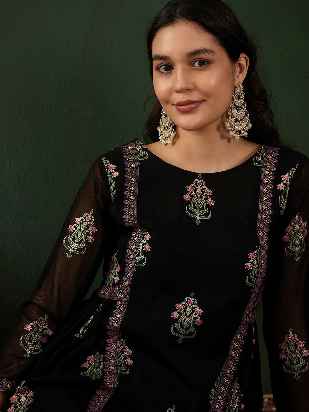 Sangria Floral Printed A-Line Kurta With Trouser | Grocsy