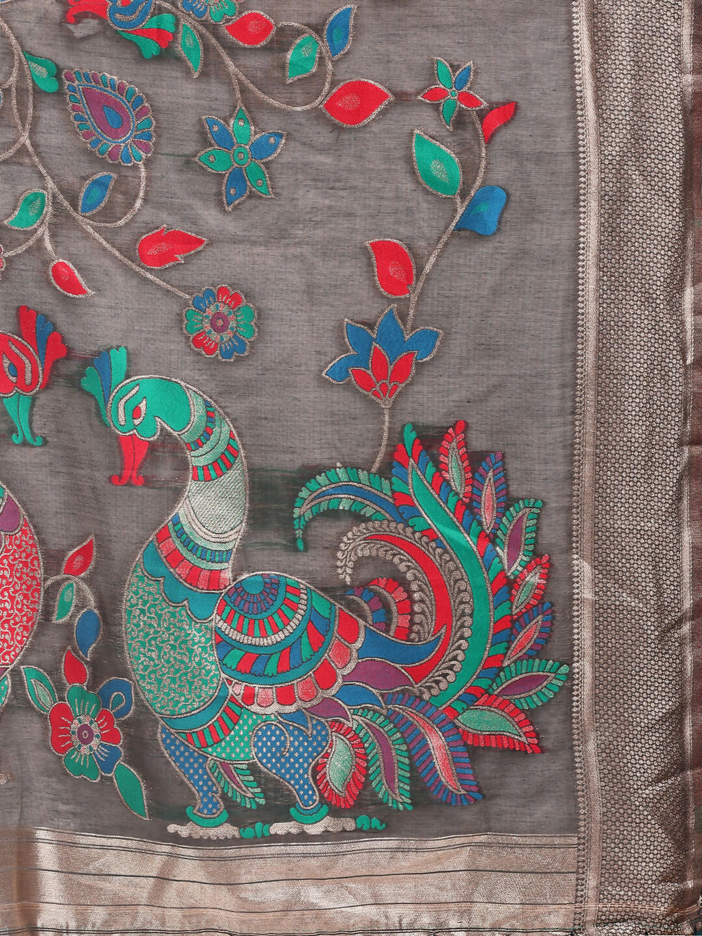 Shree Shyam Fashion Linen Cotton Grey Saree | Grocsy