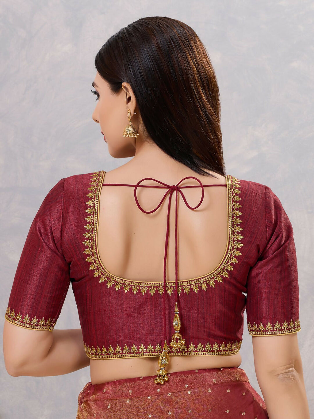 Joban Fashion Women Silk Dark-Maroon Stitched Blouse | Grocsy