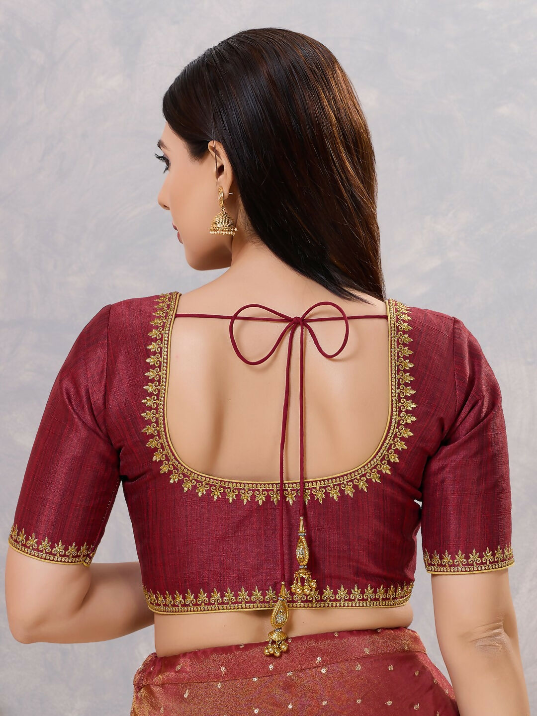 Joban Fashion Women Silk Dark-Maroon Stitched Blouse | Grocsy