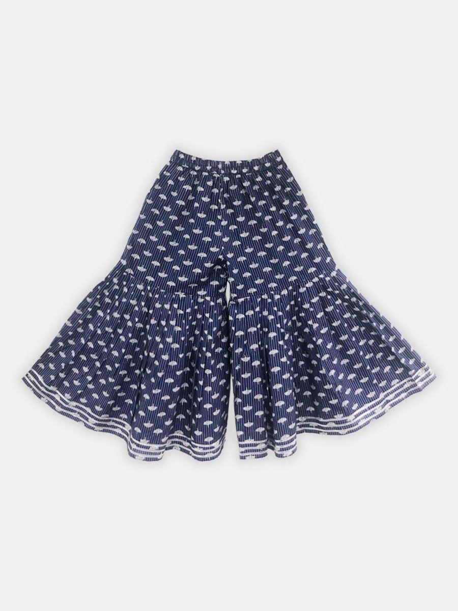 Ahalyaa Navy Pure Cotton Digital Printed Kids Kurta Sharara Set For Girls | Grocsy