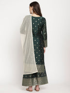 Ahalyaa Dark Green Gold Print Kurta Palazzo Set With Dupatta | Grocsy