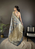Joban Fashion Grey Floral & Ethnic Motifs Design Soft Silk Meenakari Banarasi Saree | Grocsy