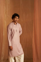 Lavender viscose Chikankari Embroidery Work Men's Traditional Kurta Set - Mahotsav | Grocsy