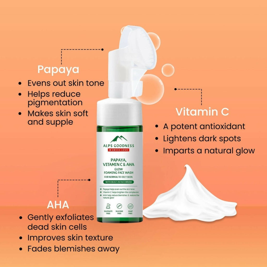 Alps Goodness Papaya, Vitamin C & AHA Glow Foaming Face Wash | Grocsy