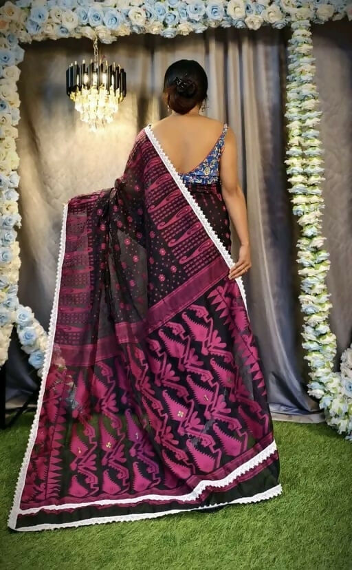 Exclusive Collection Beautiful Black Jaal Jamdani Saree | Grocsy
