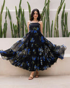 Aayaa Designer crape hand work Multi indo western - Black | Grocsy