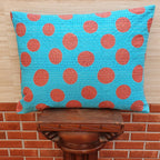 The Decor Nook Turquoise Blue Base With Red Circles Print Cushion Cover | Grocsy