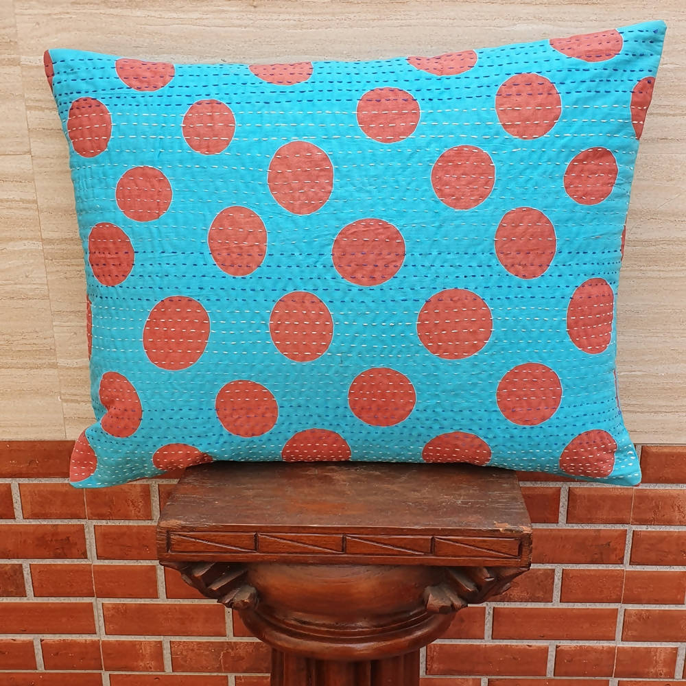 The Decor Nook Turquoise Blue Base With Red Circles Print Cushion Cover | Grocsy