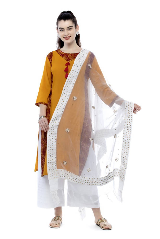 Mominos Fashion White Orgenza Nug Embroidery Dupatta | Grocsy