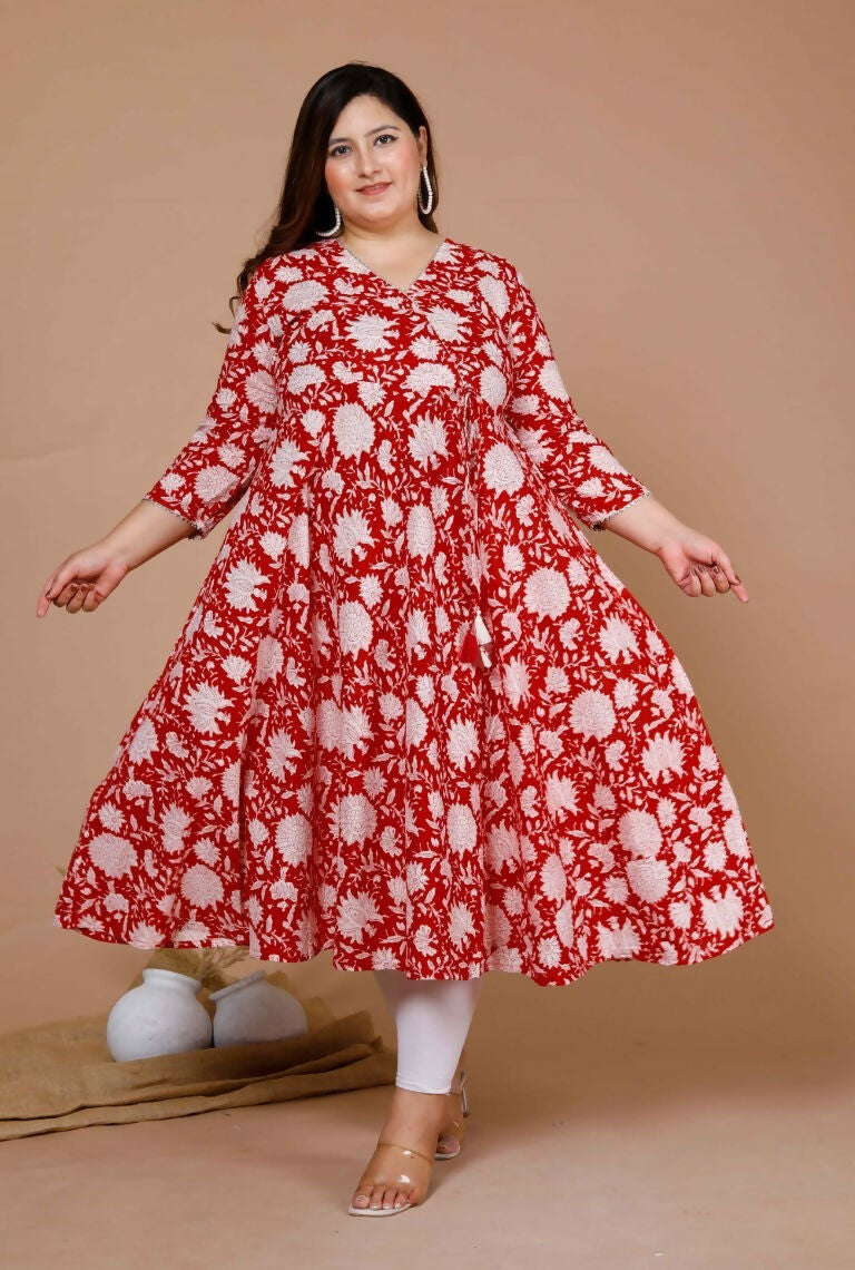 Miravan Women's Plus Size Pure Cotton Floral Printed Anarkali Kurta | Grocsy