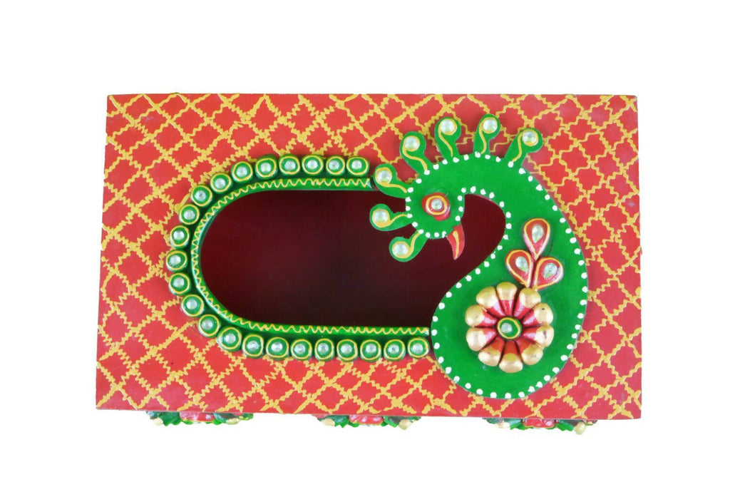 Kundan HandiKrafts Mdf Tissue Box - Red And Yellow | Grocsy
