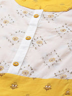 Yufta Women Yellow & White Cotton Embellished Ethnic Motifs Print Tiered Maxi Dress | Grocsy