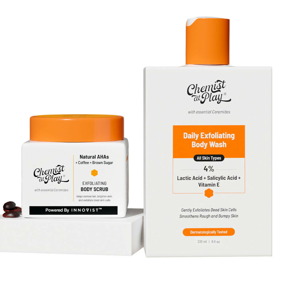 Chemist At Play Exfoliating Body Wash + Exfoliating Body Scrub For Tan Removal Combo | Grocsy
