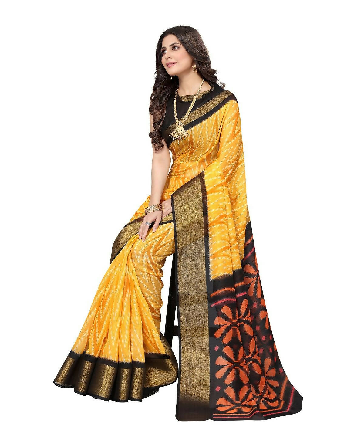 Vamika Cotton Yellow Jari Border Bollywood Style Saree (DINO YELLOW) | Grocsy