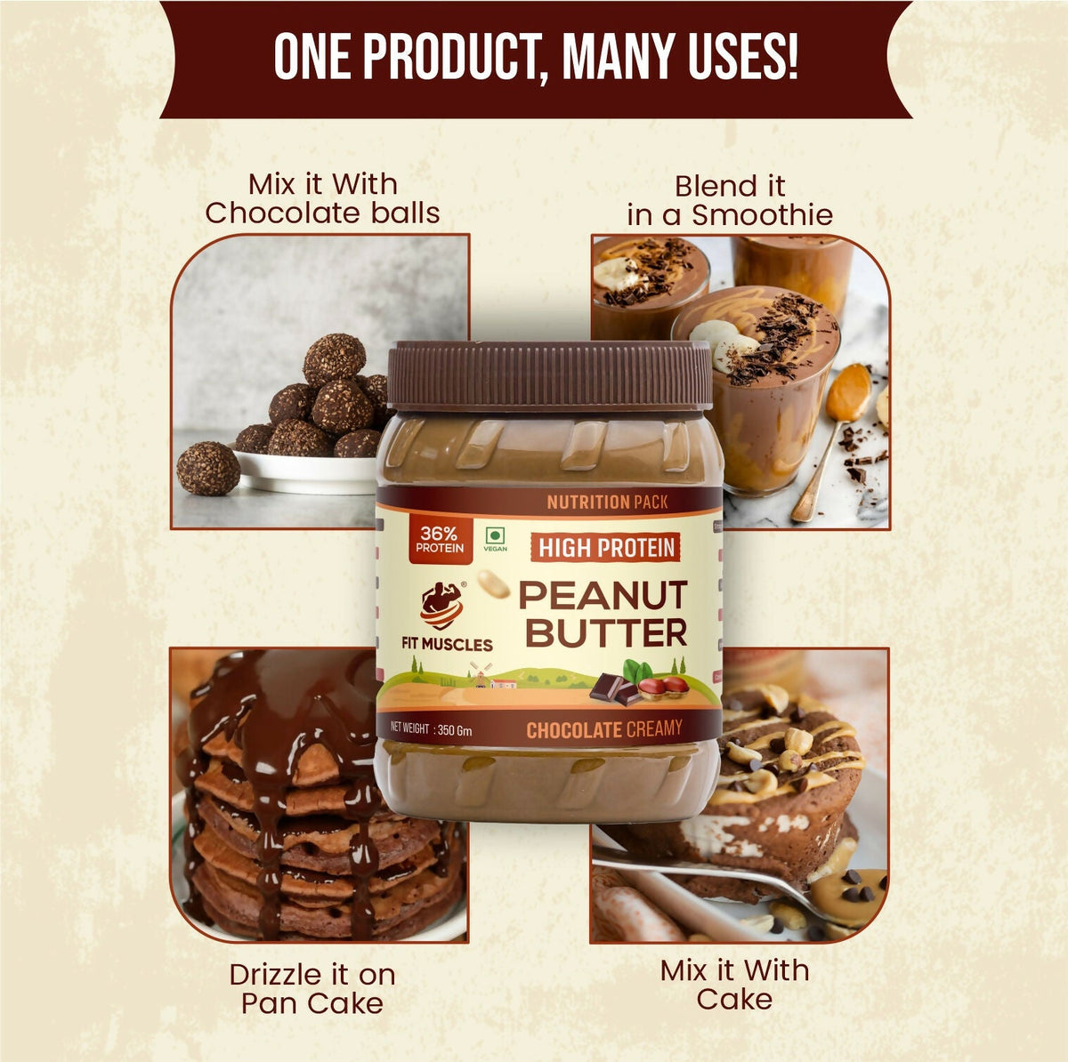 Fit Muscles High Protein Peanut Butter - Chocolate Creamy | Grocsy