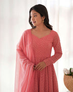 Joban Fashion Peach Kurta Set Georgette Sequence Embroidery Work | Grocsy