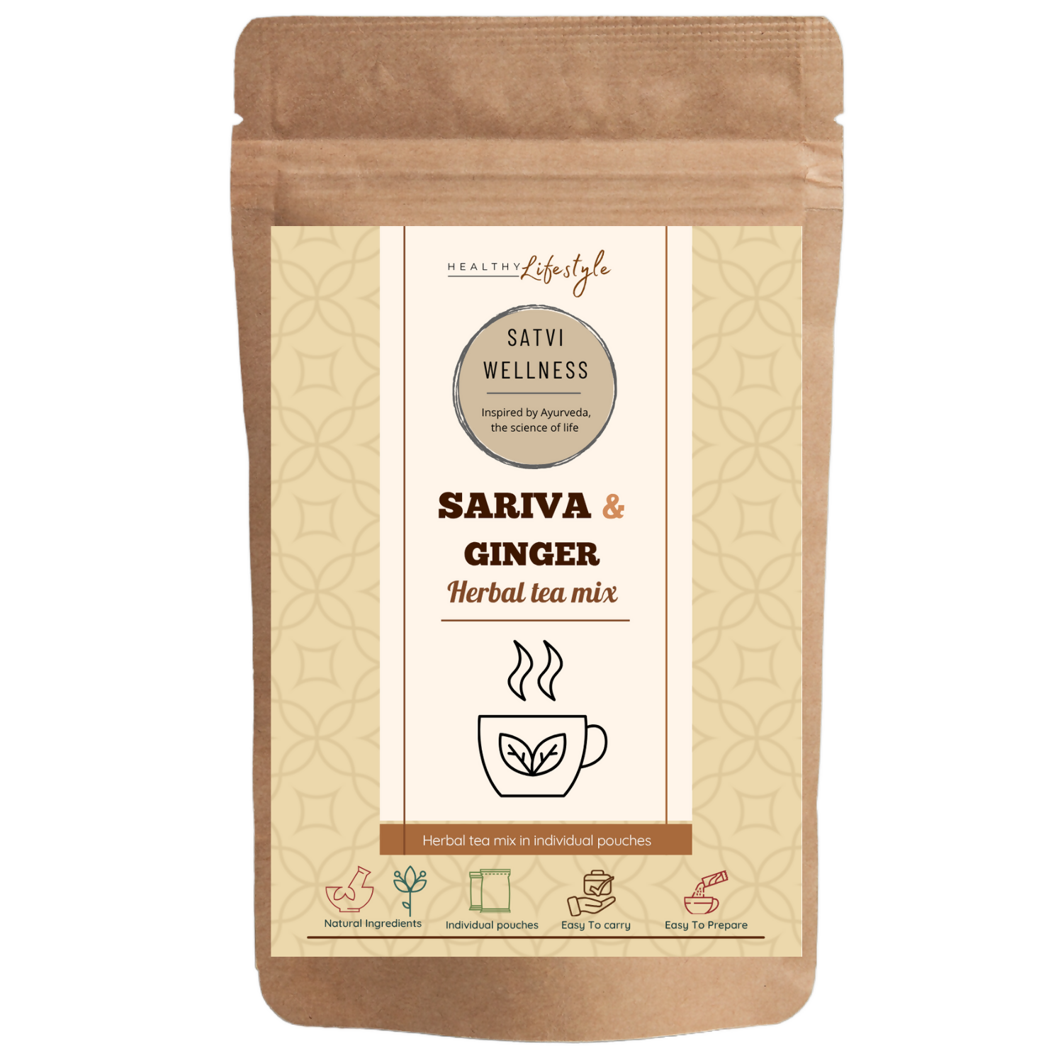 Satvi Wellness Sariva Ginger Herbal Infusion Mix In Indvidual Packets | Herbal Tea Sache | Grocsy