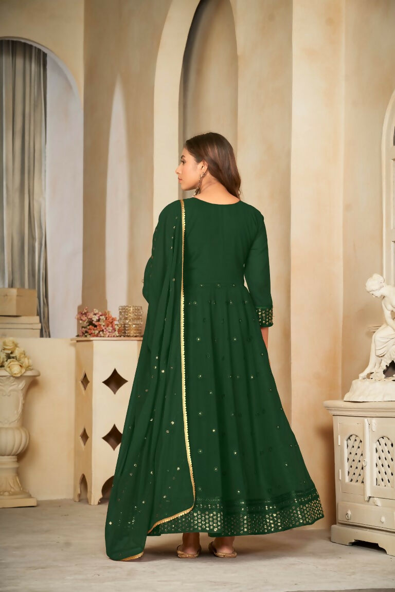 Jyoti Fashion Women's Green Georgette Embroidered Anarkali Kurta Pant Set With Dupatta | Grocsy