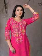 Juniper Women's Pink Thread Embroidered Liva Rayon Kurta With Sequins & Beads | Grocsy