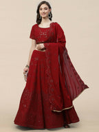 Maroon Georgette Thread with Sequins Embroidered work Lehenga Choli with Dupatta - Jivika | Grocsy
