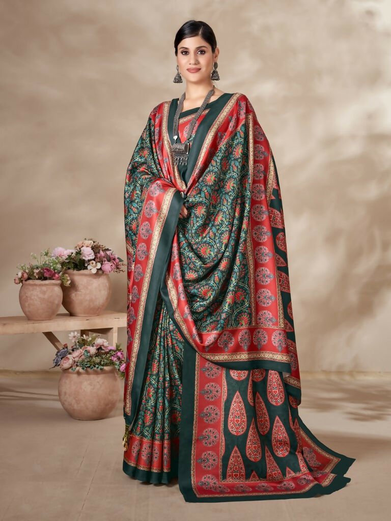 Aayaa Designer Winter Collection Printed Saree With Shawl - Multi Color | Grocsy