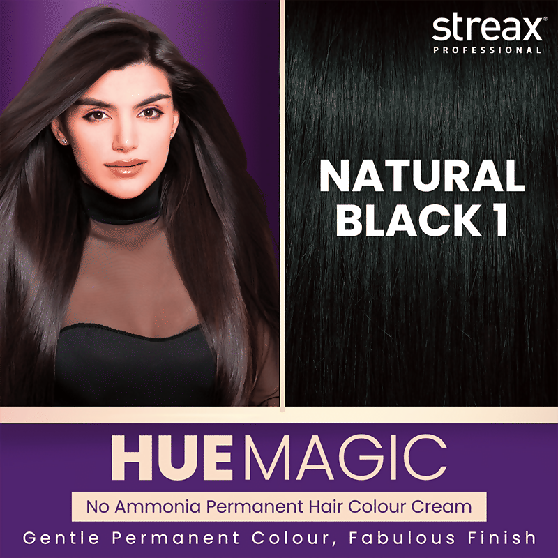Streax Professional HueMagic Permanent Hair Colour - 1 Natural Black | Grocsy