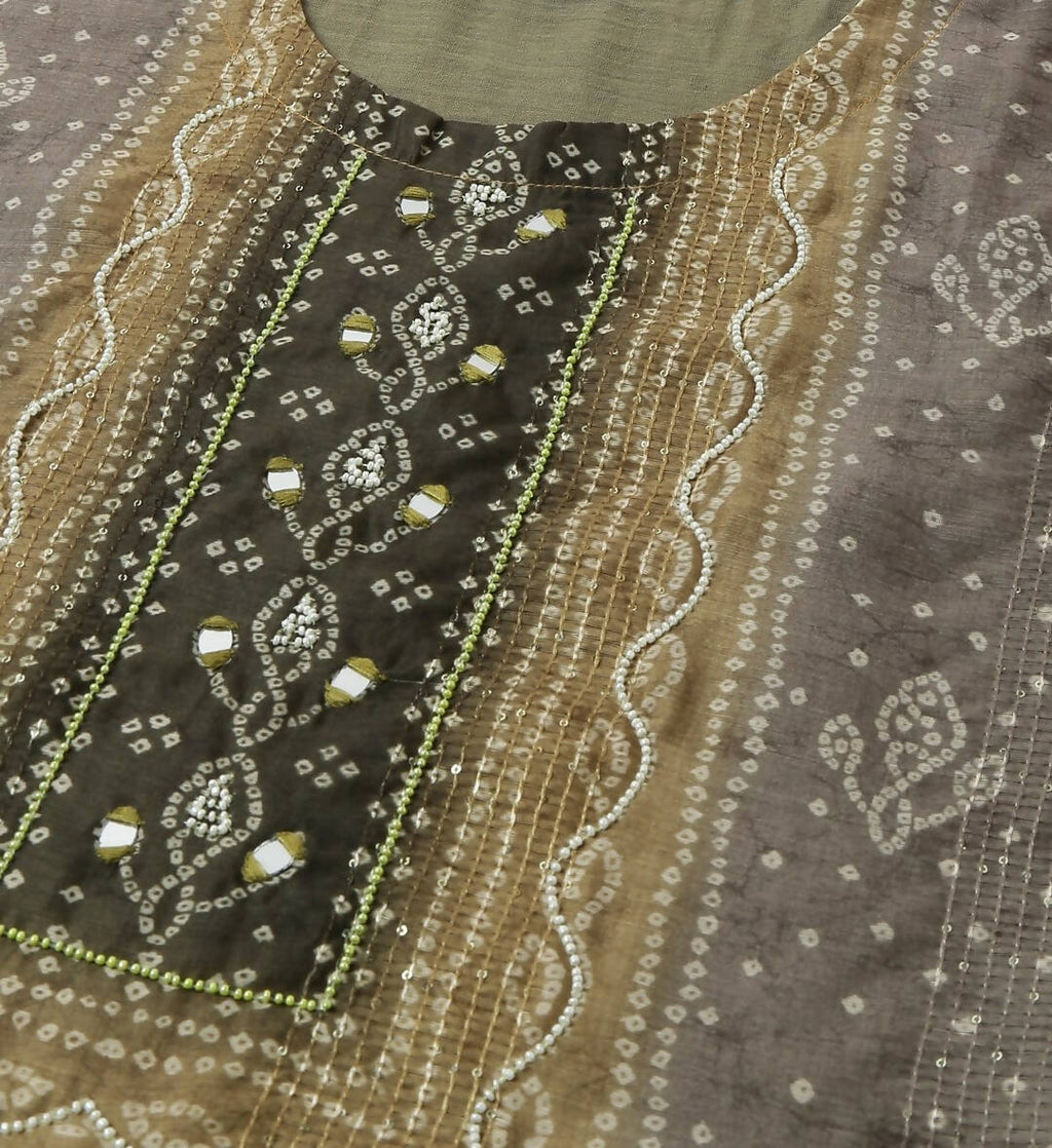 Brown Chinon Digital Printed With Hand Work Kurta - Himanshi | Grocsy