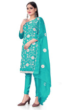 Sea Green Organza Silk Embroidered Work Unstitched Dress Material - Tanvi | Grocsy