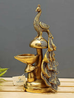Craftvatika Gold-Toned Brass Diya Oil Lamp Peacock Hanging Diya | Grocsy