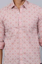 Miravan Men's Pink Pure Cotton Floral Print Slim Fit Casual Shirt | Grocsy