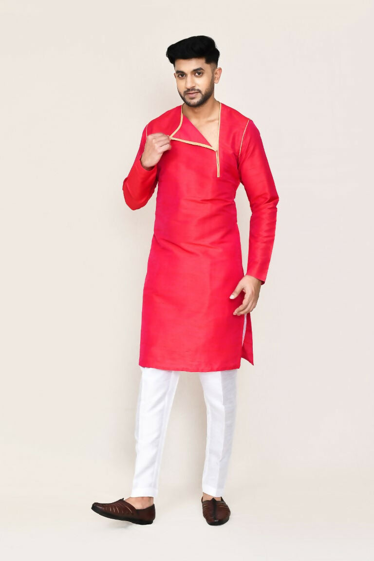 Joban Fashion Pink Colored Art Silk Fabric Kurta With Straight Fit Pant | Grocsy