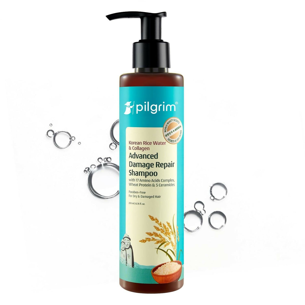 Pilgrim Korean Rice Water & Collagen Advanced Damage Repair Shampoo | Grocsy