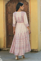 Juniper Women's Pink Viscose Shantoon Festive Printed Flared Dress | Grocsy