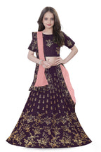 Dwiden Purple Baby Doll Tafetta Sattin Semi-Stitched Girl's Lehenga Choli | Grocsy