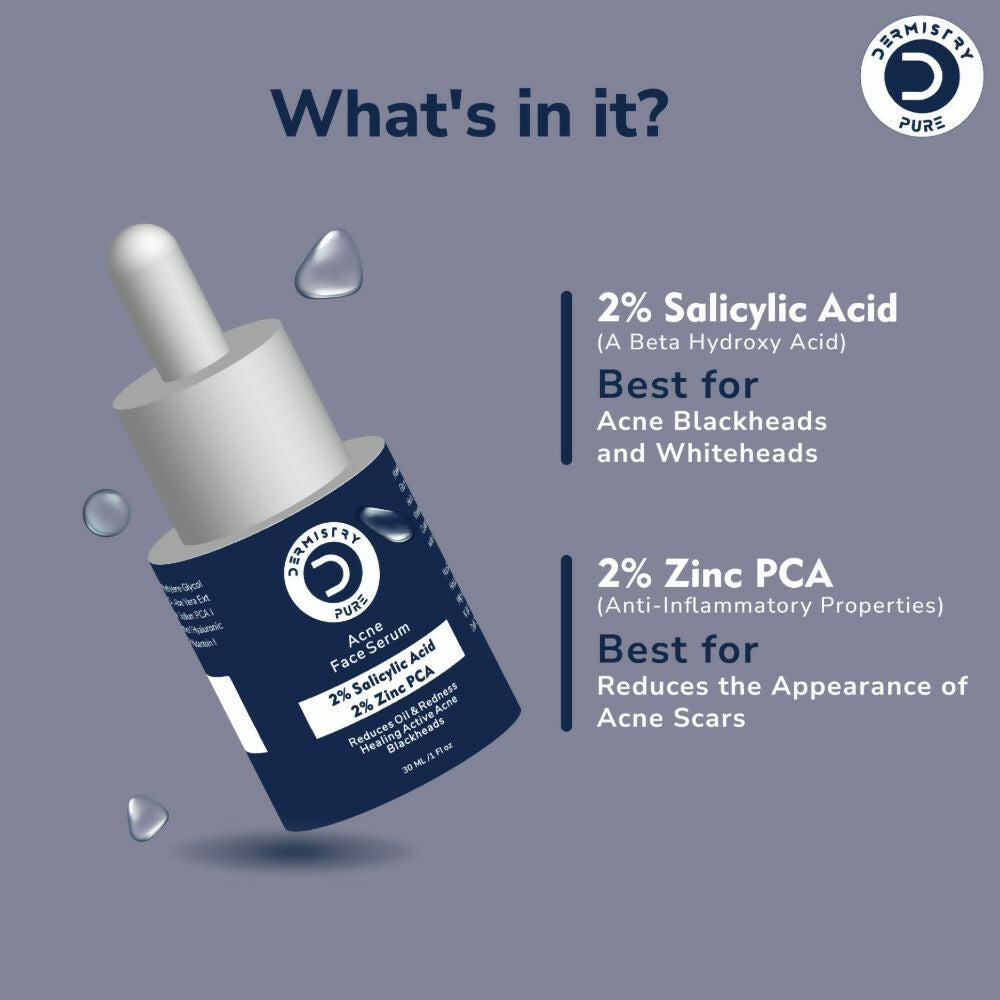 Dermistry Pure 2% Salicylic Acid 2% Zinc Face Serum For Oily Acne Prone Skin Black & Whitehead Scars | Grocsy