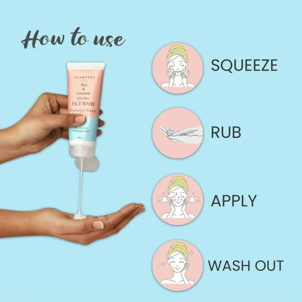 Glamveda Rice & Ceramide Glass Skin Face Wash | Grocsy