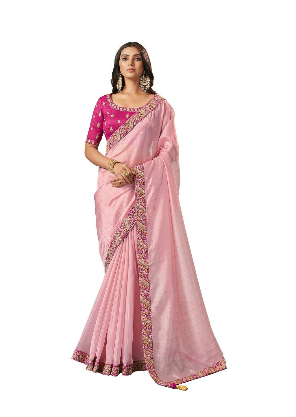 Light Pink Organza Texture Saree With Unstitched Blouse Piece - Norita Ikshita | Grocsy