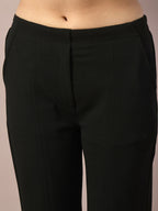 Myshka Women's Black Solid Party Parallel Trousers | Grocsy