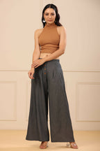 Juniper Women's Grey Denim Solid Flared Pant/Slim Pant | Grocsy